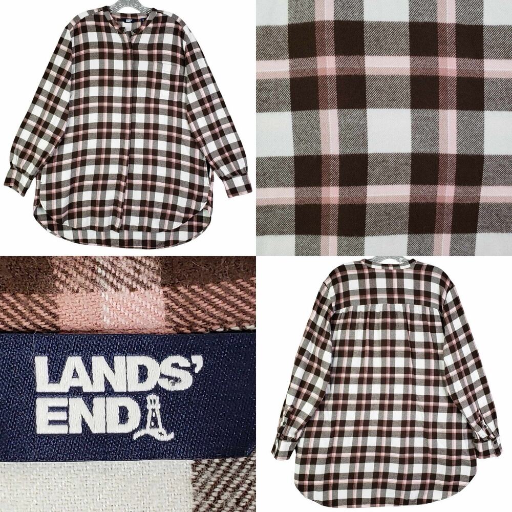 Lands End Shirt Popover Womens Plus Size 18 Multicolor Plaid LS Flannel XL Pink